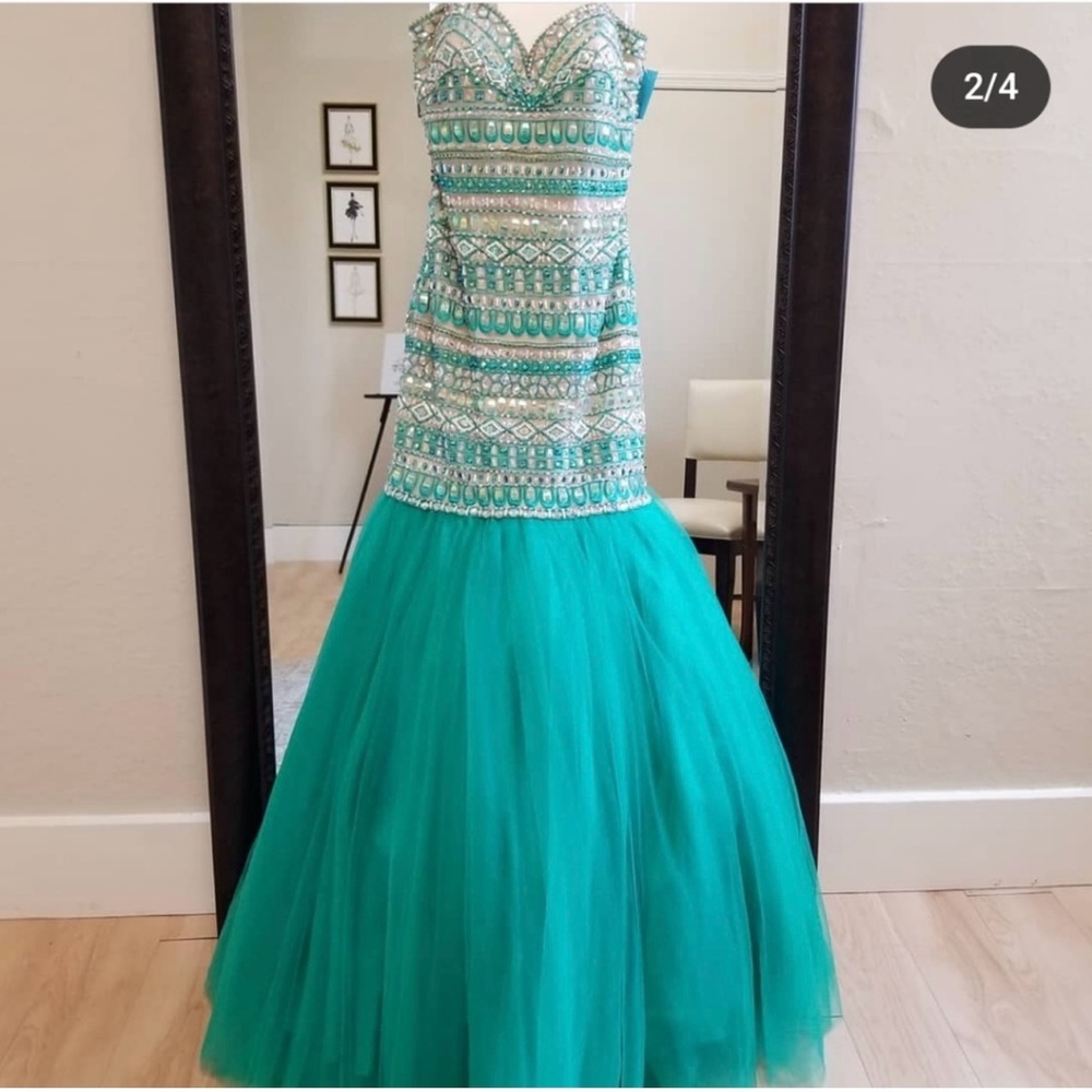 Prom green  Strapless Beaded Gown - Picture 5 of 8